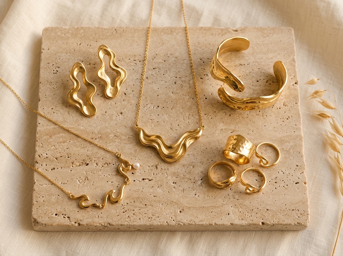 Collection Solaire - bijoux en laiton doré aux formes organiques