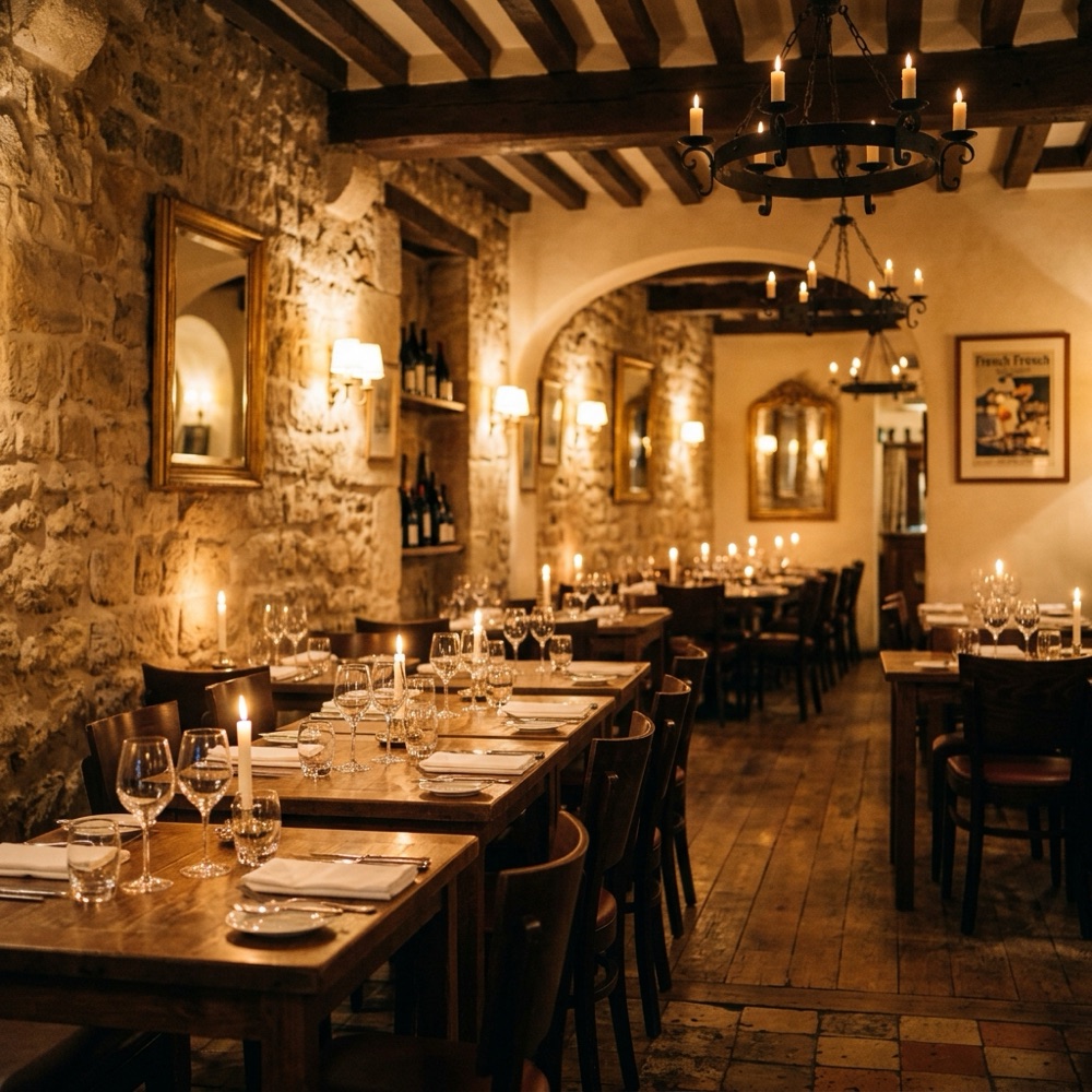 La salle du restaurant à la lueur des bougies